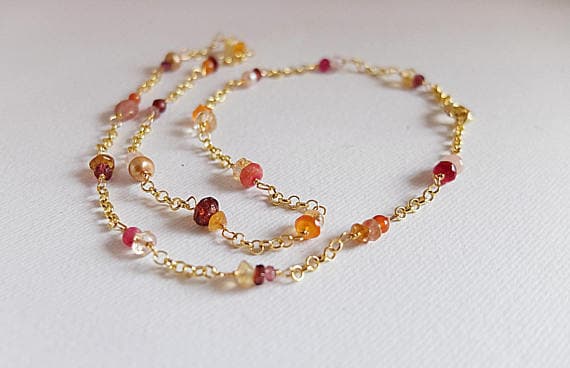 AAA++ Rare Quality Dainty, feminine handwrapped,rosary style necklace,Pink and Orange Gemstone Jewelry 3 to 6 mm Code- TJH177