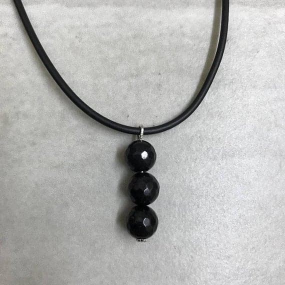 Black Quartzite Gemstone Cord Necklace - mens necklace - chakra gift - healing gift 3 x 10mm Code- WAR6628