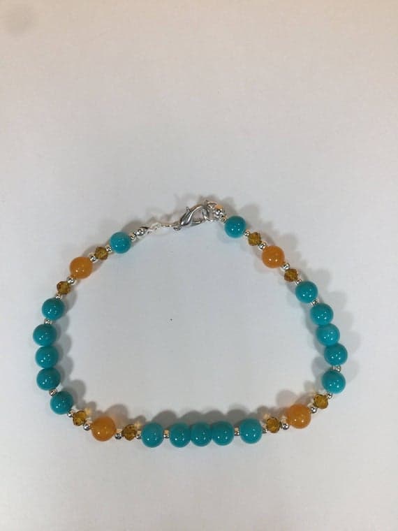 925 sterling Silver Dainty Slave Loose Silver Helling 4-5mm stacking Multi Turquoise , Orange Aventurine , Citrine Bracelet Round & Rondelle, Faceted & Smooth 7" for mens, womens, gf, bf & Adult.