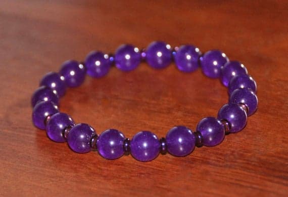 Positive Energy 8mm Purple Purple Jade & Hematite  Stretchable Bracelet Round, Smooth 18cm for mens, womens, gf, bf and adults.