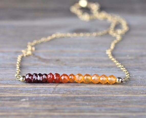 925 sterling silver Unique Wedding Gift 3-3.5mm Multi Colour Ombre Carnelian & Garnet stacking Necklace Rondelle, Faceted 17 Inch for mens, womens, gf, bf and adults.
