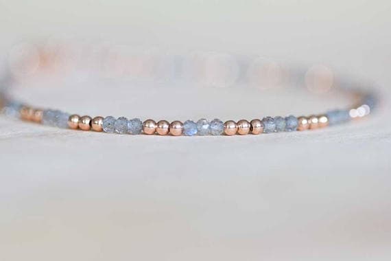 24k gold chakras simple 2mm Gray Labradorite stacking Bracelet Round, Faceted 18cm for mens, womens, gf, bf and adults.
