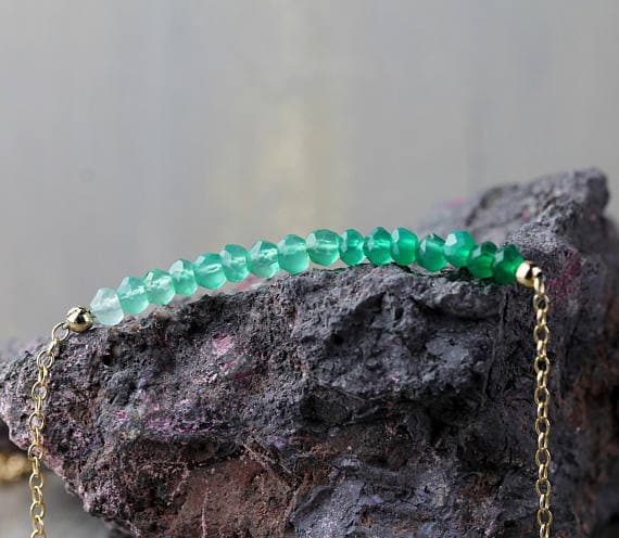 24k gold Anxiety Gemstone 3mm Green Ombre Green Onyx  stacking Necklace Rondelle, Faceted 17 Inch for mens, womens, gf, bf and adults.