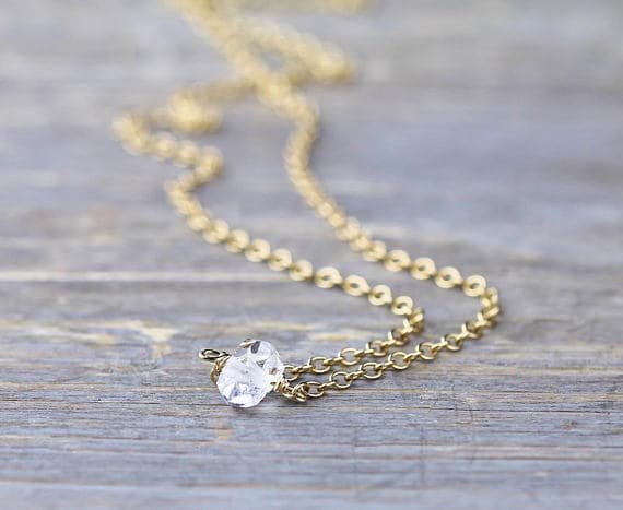 24k gold Jewelry Energy 6mm White Herkimer Diamond Crystal  stacking Necklace Rondelle, Faceted 17 Inch for mens, womens, gf, bf and adults.