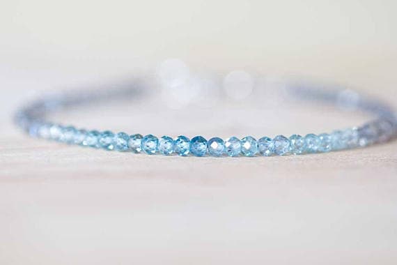 925 sterling silver Bridesmaid Jewelry 3mm Multi Colour Blue Zircon & Labradorite  stacking Bracelet Rondelle , Faceted 18cm for mens, womens, gf, bf and adults.