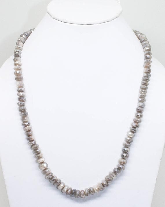 silver coated peach moonstone rondelle faceted 18'' long strand gemstone beads, jewelry supplies for jewelry making, bulk beads, for meditation jewellery for Reiki Healing  gemstone 8mm to 9mm