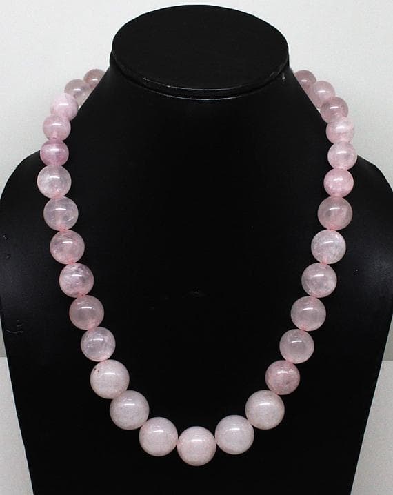 rose quartz beaded necklace round ball smooth 18'' long strand gemstone beads, jewelry supplies for jewelry making, bulk beads, for meditation jewellery for Reiki Healing  gemstone 12mm to 16mm