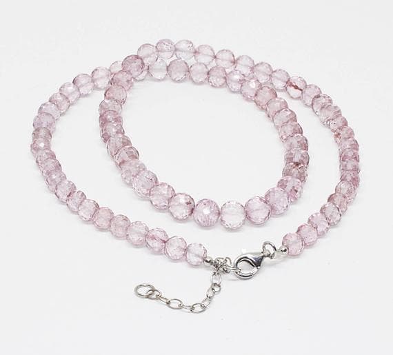 pink crystal quartz coated necklace round ball faceted 18'' long strand gemstone beads, jewelry supplies for jewelry making,  for meditation jewellery for Reiki Healing  gemstone 6mm to 7mm