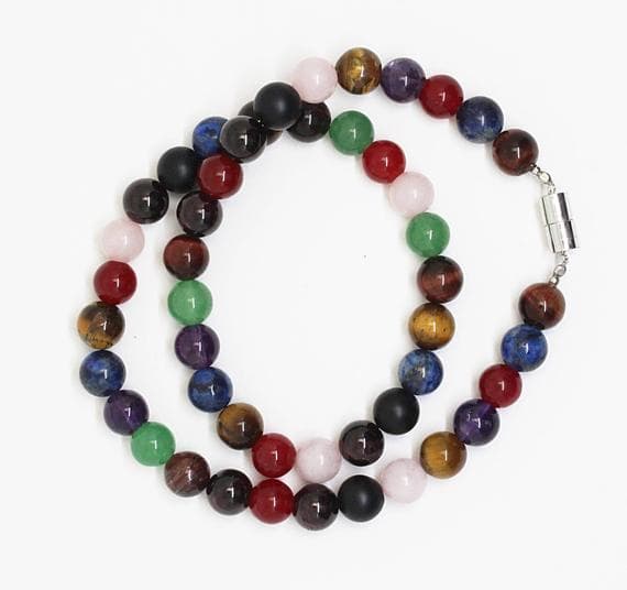 multi gemstone necklace green onyx, amethyst, kyanite beads round ball smooth 18'' long strand gemstone beads, jewelry supplies for jewelry making,  for meditation jewellery for Reiki Healing  6mm