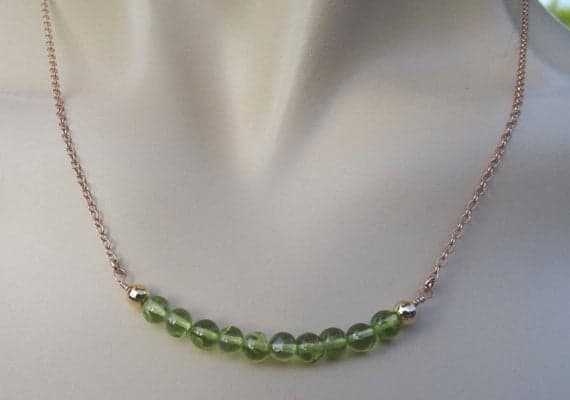 Peridot Gemstones 14k Rose Gold Filled Necklace Chain Yellow gold fill beads Mixed metals Boxed 5mm  Code- WAR6131