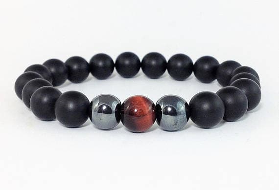 Wholesale 10mm Stretchable Black Black Onyx & Red Tiger Eye  Bracelet Round, Smooth 7.5" for mens, womens.