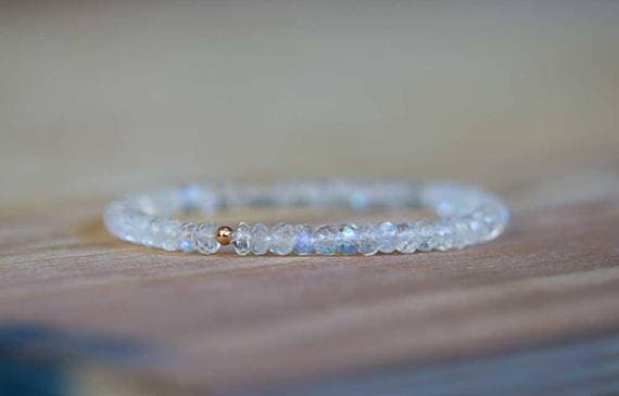 Rose Gold Natural 5mm Multi Colour Rainbow Moonstone Stretchable Bracelet Rondelle, Faceted 18cm for mens, womens, gf, bf and adults.