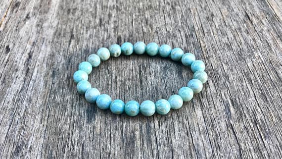 Positive Energy 7mm Stretchable Blue Larimar Bracelet Round, Smooth 7" for mens, womens, gf, bf & Adult.
