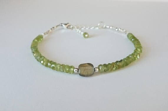 Green Peridot Bracelet Labradorite Bracelet Karen Hill Tribe Silver Bracelet Fine Silver Bracelet Skinny Bracelet Thin Bracelet Gift for Her 3mm Code- WAR6881