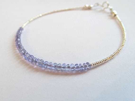 Tanzanite gemstones Fine Silver Charlotte seed beads Sterling Silver beaded Bracelet clasp 2 x 3mm Code- WAR6124