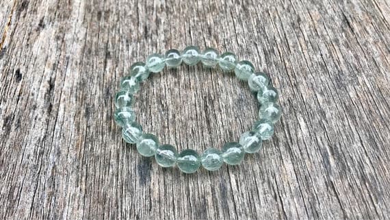 memorial gift 8mm Stretchable Green Green Rutile Quartz Bracelet Round, Smooth 7" for mens, womens, gf, bf & Adult.