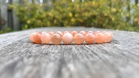 love beach youth 8mm Stretchable Orange Orange Moonstone Bracelet Round, Smooth 7" for mens, womens, gf, bf & Adult.