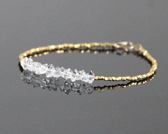 Gold Filled Herkimer Diamond Bracelet - April Birthstone, Diamond Bracelet, Raw Herkimer Diamond, Herkimer Diamond Jewelry 4-5mm Code- WAR6068