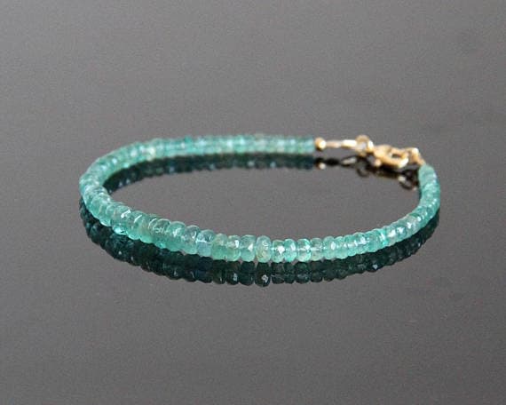 Emerald Bracelet - Zambian Emerald Beaded Bracelet, Natural Emerald Bracelet, May Birthstone, May Birthstone Jewelry, Green Stone Bracelet 3-4mm Code- WAR6064