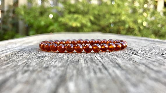 Anxiety Relief Calming 6-7mm Stretchable Orange Orange Garnet  Bracelet Round, Smooth 7" for mens, womens, gf, bf & Adult.