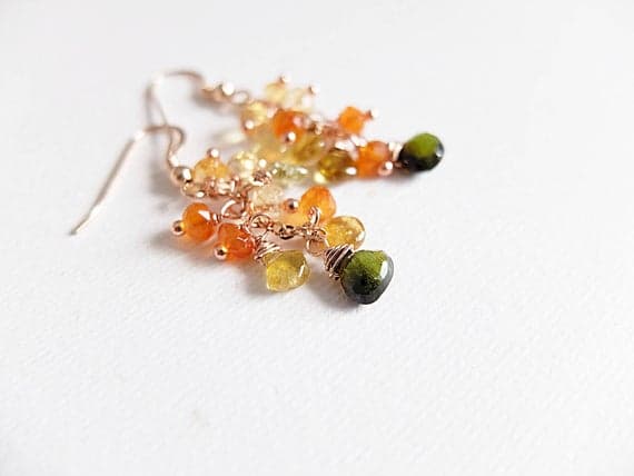 AAA++ Rare Quality Multi gemstone cluster earrings with Gold  rose filled earwire,Citrine, peridot smooth teardrop gemstone, handmade fine earrings Tourmaline 3/4 mm Code- TJH210