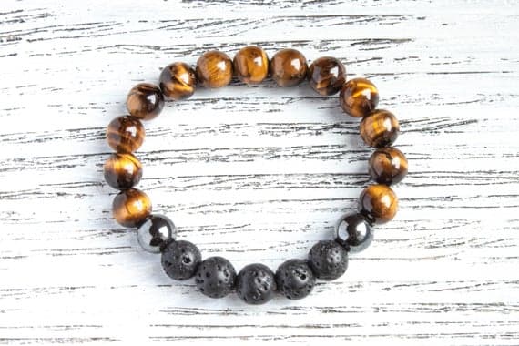 Mens Black Lava Bracelet Men Tiger Eye Beads Boyfriend Bracelet Lava Rock Beads Brother Bracelet Dad Bracelet Distance Bracelet Gift for Him 8mm  Code- WAR9222