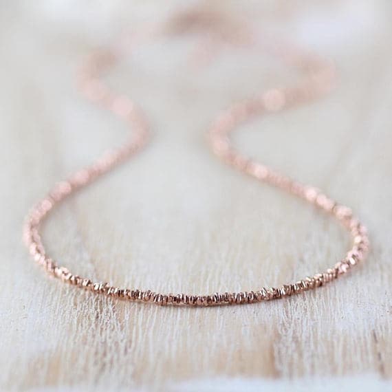 24k gold Plated Anxiety Relief Calming 2mm stacking Golden 24k Rose Gold Necklace Fancy, Faceted 16" for mens, womens, gf, bf & Adult.