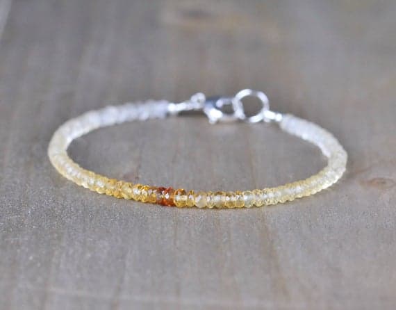 925 sterling silver Bridesmaid Jewelry 3mm Yellow Ombre Citrine stacking Bracelet Rondelle, Faceted 18cm for mens, womens, gf, bf and adults.