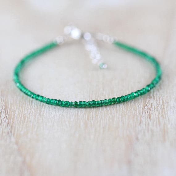 925 sterling Silver Anxiety Relief Calming 2mm stacking Green Chrome Green Tourmaline Bracelet Round, Faceted 7" for mens, womens, gf, bf & Adult.