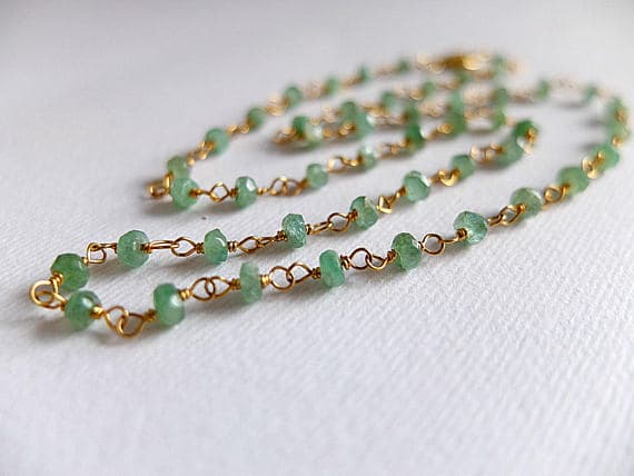 AAA++ Rare Quality Green Emerald Necklace Gold  filled Genuine Emerald Necklace Real raw Emerald Necklace May Birthstone Precious Emerald Jewelry,rosary style 2- 3 mm Code- TJH129