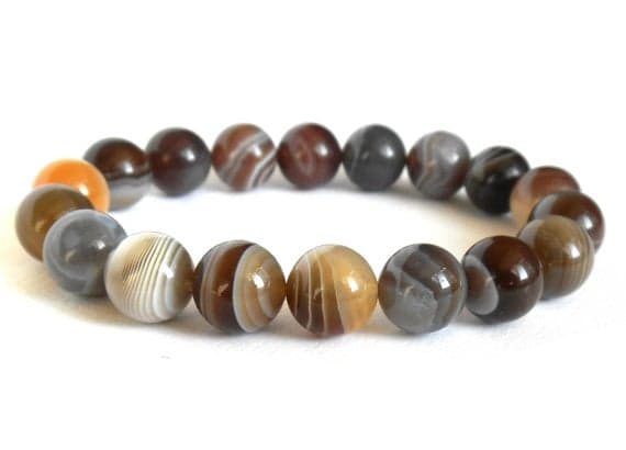 memorial gift 10mm Multi Colour Botswana Agate Stretchable Bracelet Round, Smooth 18cm for mens, womens, gf, bf and adults.