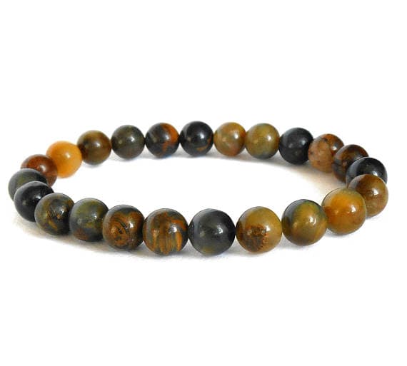 Anniversary Gift 8mm Multi Colour Pietersite Stretchable Bracelet Round, Smooth 18cm for mens, womens, gf, bf and adults.