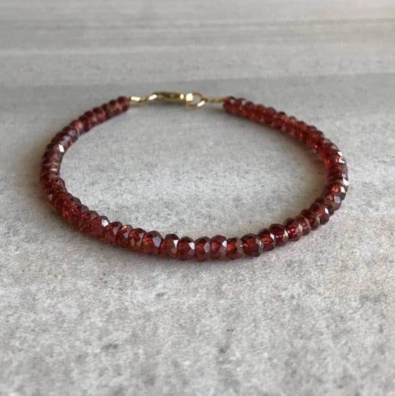 24k gold Blush Jewelry 4mm Red Garnet stacking Bracelet Rondelle, Faceted 18cm for mens, womens, gf, bf and adults.