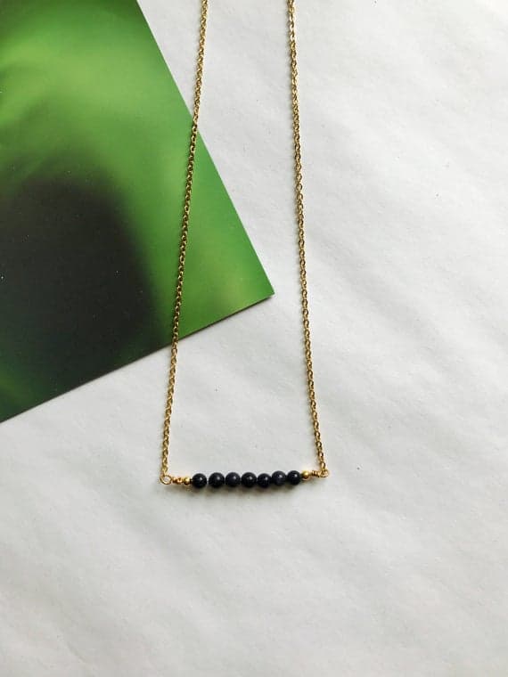 BLUE GOLDSTONE gemstone bead necklace. dainty delicate minimal boho bar bead necklace - blue goldstone sparkly dark blue gold gemstone 4mm Code- WAR9079
