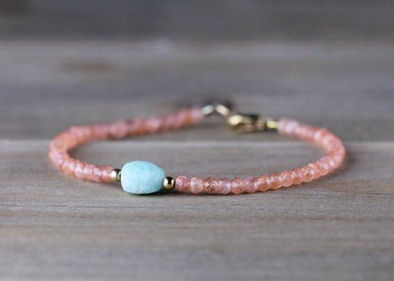 24k gold Rock Gift 3mm Multi Colour Sunstone & Amazonite  stacking Bracelet Rondelle, Faceted 18cm for mens, womens, gf, bf and adults.