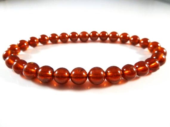Bridesmaid Jewelry 6mm Stretchable Red Hessonite Garnet  Bracelet Round, Smooth 7" for mens, womens, gf, bf & Adult.