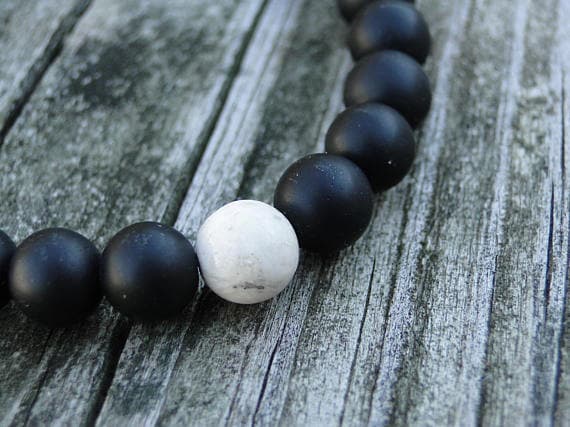 AAA++ Rare Quality Black Onyx Bracelet | Black and White Bracelet | Coral Bracelet | Gemstone Bracelet | Mens Bracelet | Womens Bracelet | Beaded Bracelet 8mm 7" Strand. Code- TJH337