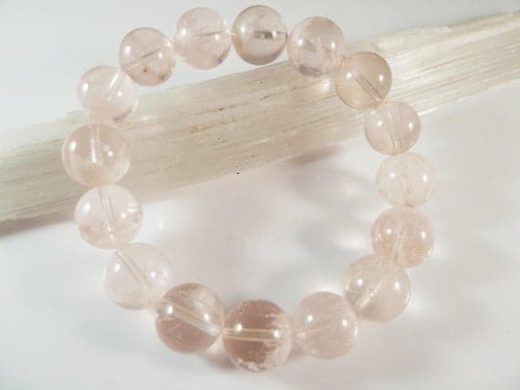 Personalized Gift 12mm Stretchable Pink Sericite in Quartz Bracelet Round, Smooth 7.5" for mens, womens, gf, bf & Adult.