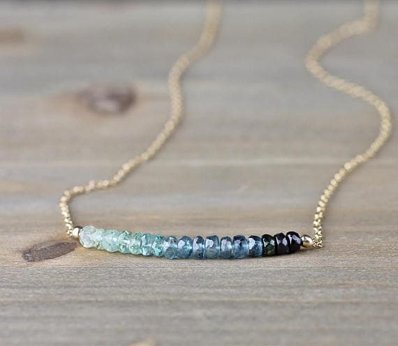 24k gold Personalized Gift 3.5mm Multi Colour Tourmaline & Teal Moss Kyanite stacking Necklace Rondelle, Faceted 17 Inch for mens, womens, gf, bf and adults.