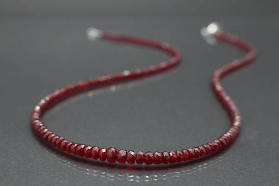 925 sterling Silver Wholesale 4-5mm stacking Red Blood Red Ruby  Necklace Rondelle, Faceted 17" for mens, womens.