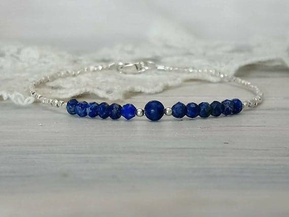 Blue Lapis Lazuli and Karen Hill Silver Beads Bracelet, Royal Blue Lapis Gemstone Bracelet, 2-4mm Code- WAR6660