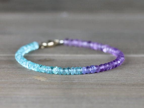 925 sterling silver memorial gift 3-3.5mm Multi Colour Apatite, Tanzanite & Amethyst stacking Bracelet Rondelle, Faceted 18cm for mens, womens, gf, bf and adults.