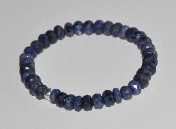 Handmade Beaded 6mm Blue Blue Sapphire  Stretchable Bracelet Rondelle, Faceted 18cm for mens, womens, gf, bf and adults.