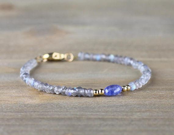 24k gold Grounding 3.5-4mm Multi Colour Labradorite & Tanzanite  stacking Bracelet Rondelle, Faceted 18cm for mens, womens, gf, bf and adults.