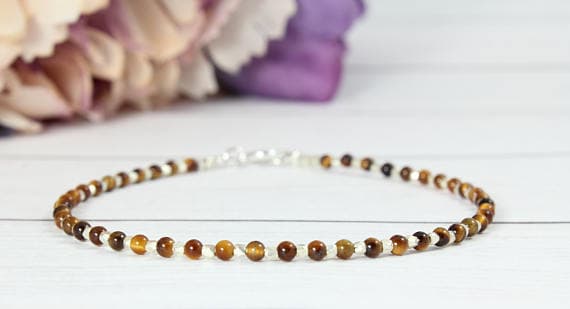 Brown Beads Bracelet,Tiny Gemstone Beaded Bracelet,Tiger's Eye Beaded Bracelet,Minimalist Beaded Bracelet,Stacking Layering Bracelet 1-1.5 mm Code- WAR9014