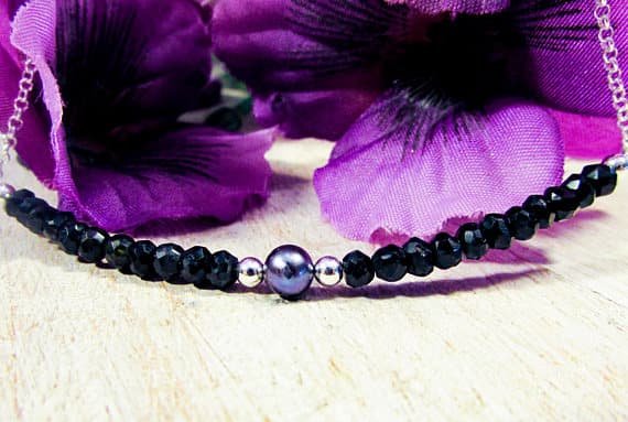 Black Tourmaline Necklace, Tourmaline Pearl Necklace, Black Tourmaline Protective, Bohemian Beaded Necklace, Gypsy Black Silver, Stone, Boho 3~3.5 mm Code- WAR6764