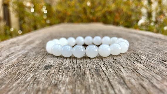 Natural 9mm Stretchable White White Jade Bracelet Round, Smooth 7.5" for mens, womens, gf, bf & Adult.