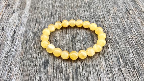 Jewelry Energy 8mm Stretchable Yellow Yellow Selenite Bracelet Round, Smooth 7" for mens, womens, gf, bf & Adult.