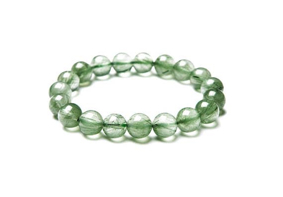good luck gift 9mm Green Green Rutile Quartz Stretchable Bracelet Round, Smooth 18cm for mens, womens, gf, bf and adults.