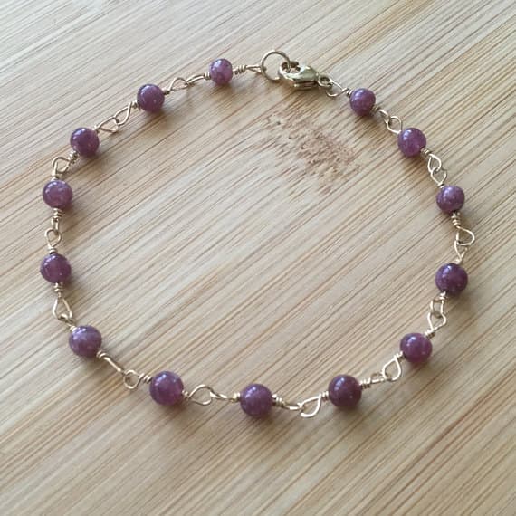 925 sterling Silver Blush Jewelry 4mm stacking Pink Lepidolite Bracelet Round, Smooth 7" for mens, womens.